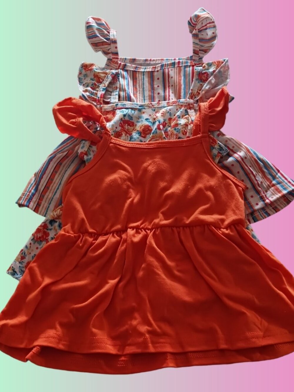 Girls’ 3‑Pack Top/Shorts Bundle – Orange, Floral, Striped NWOT